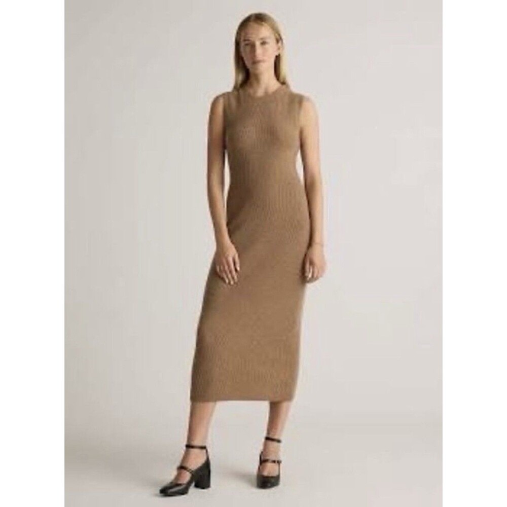 Quince Mongolian Cashmere Sleeveless Midi Sweater Dress Brown Sz Medium